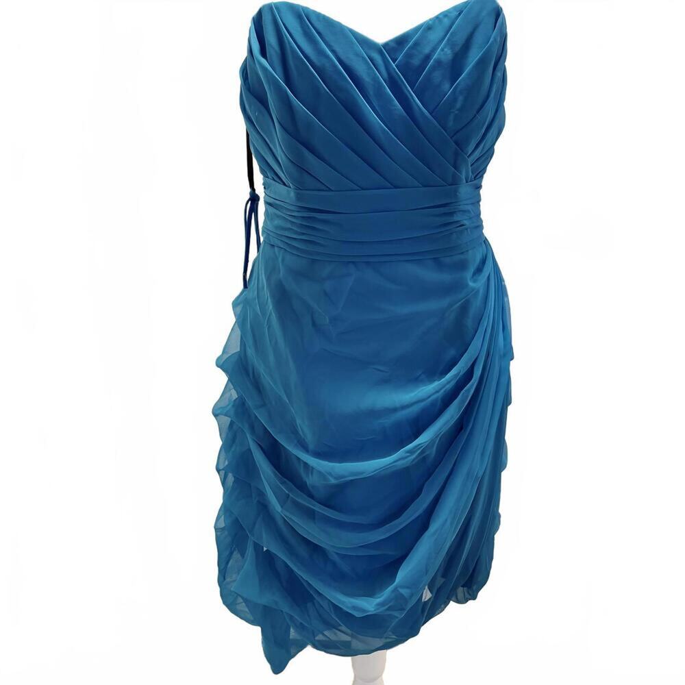 NWT Eden Aqua Draped Pleated Chiffon Coquette Strapless Grecian Dress w/ Straps